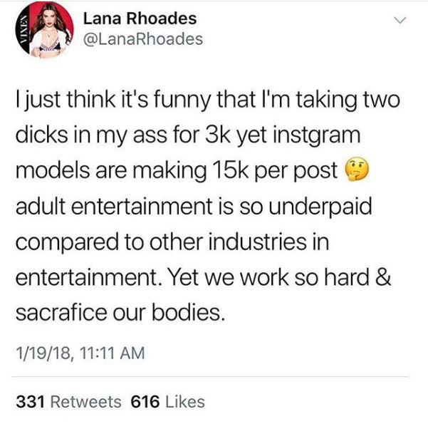 la pornstar lana rhoades qui se compare à une influenceuse
