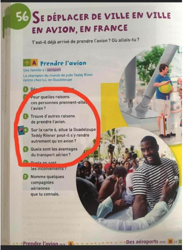 Un manuel scolaire qui fait la promotion de l'avion pour se "déplacer de ville en ville, en France"