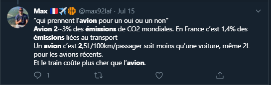 Exemple de whataboutisme sur l'avion et le fameux "c'est que 2% des émissions mondiales de CO2"