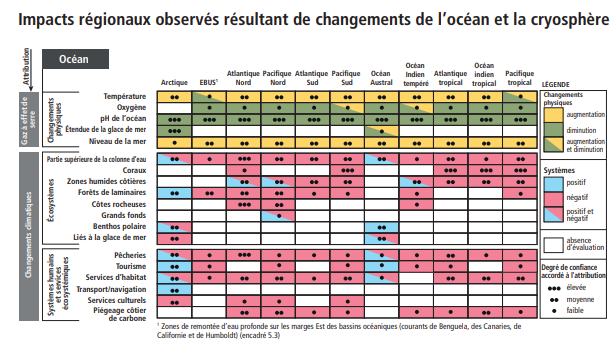 L'acidification des océans selon les régions du monde (source : SCROCC)