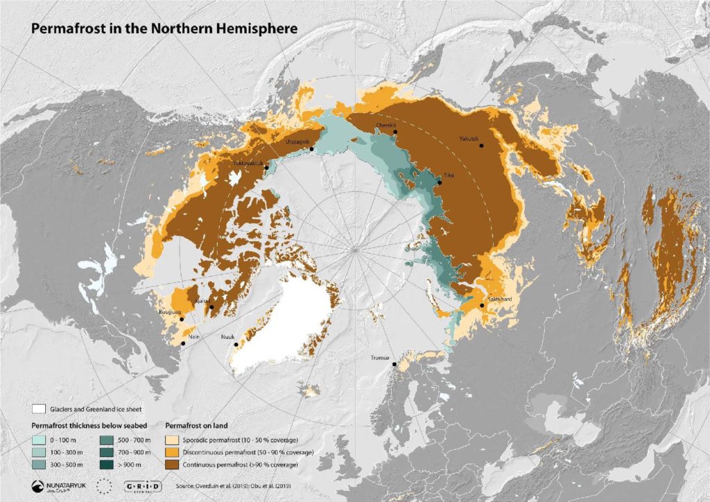 Map of permafrost in northern hemisphere