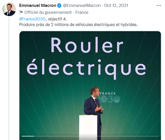 les souhaits d'Emmanuel Macron pour France 2030 : Produire près de 2 millions de véhicules électriques et hybrides