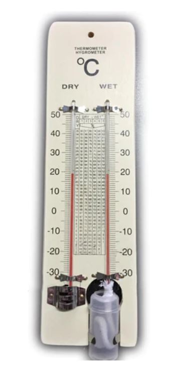 Exemple d'un psychromètre pour illustrer le thermomètre mouillé