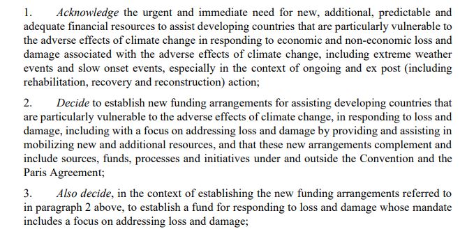 Extrait de l'Accord final de la COP27 sur le fonds pour les P&P