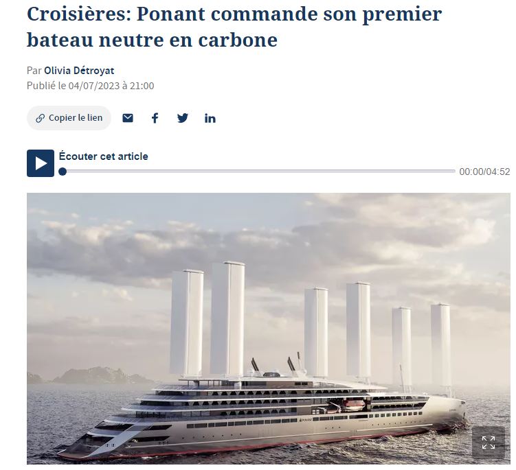 Greenwashing dans le Figaro avec une publicité pour un bateau neutre en carbone