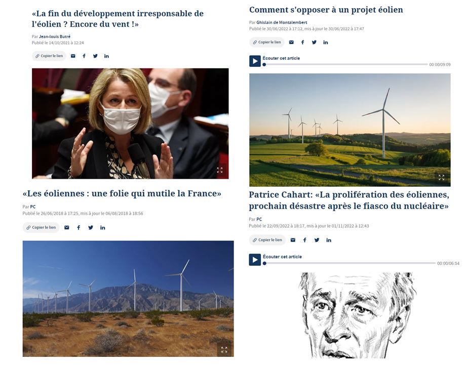Exemples de tribunes et d'articles anti-éoliennes du Figaro
