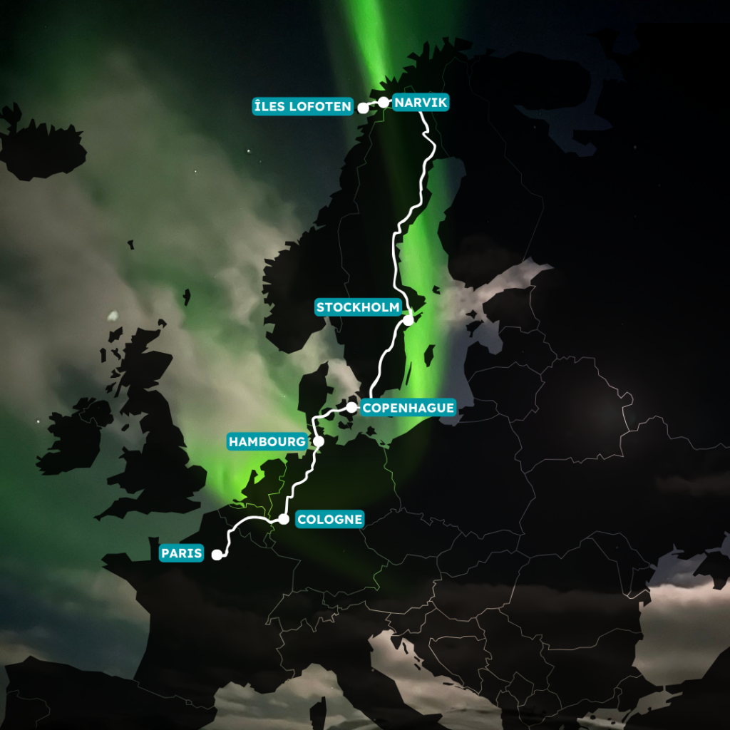Trajet en train pour aller voir les aurores boréales. Crédit photo itinéraire&nbsp;: Mollow x Bon Pote