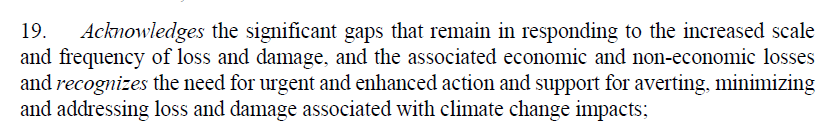 Texte final COP29 sur les Pertes et Dommages où un effort supplémentaire est nécessaire