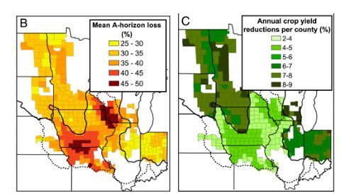 Risque biodiv : perte de productivité dans le corn belt en Amérique du Nord, causée par la dégradation du sol