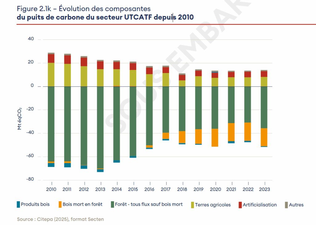 Evolution des puits de carbone depuis 2010 en France rapport annuel Haut Conseil pour le Climat 2025