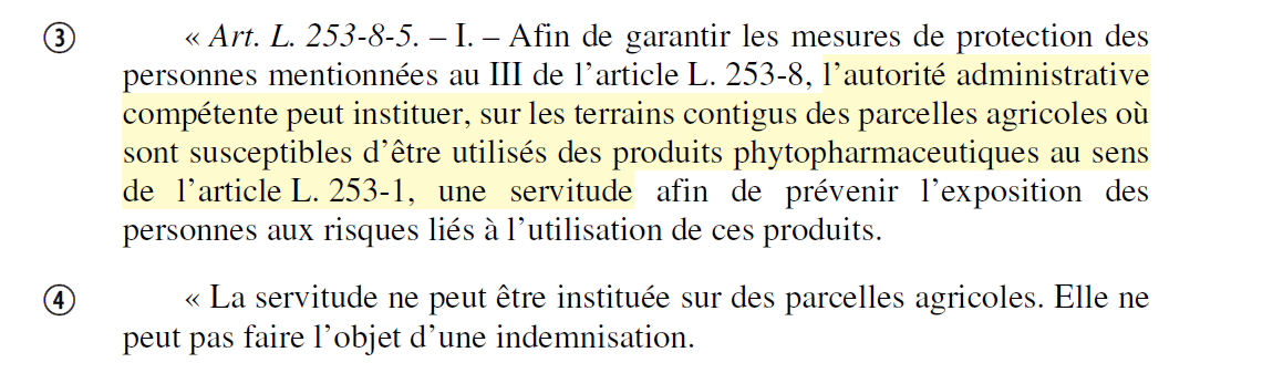Extrait de la loi d'urgence agricole instaurant une servitude à côté des terres agricoles